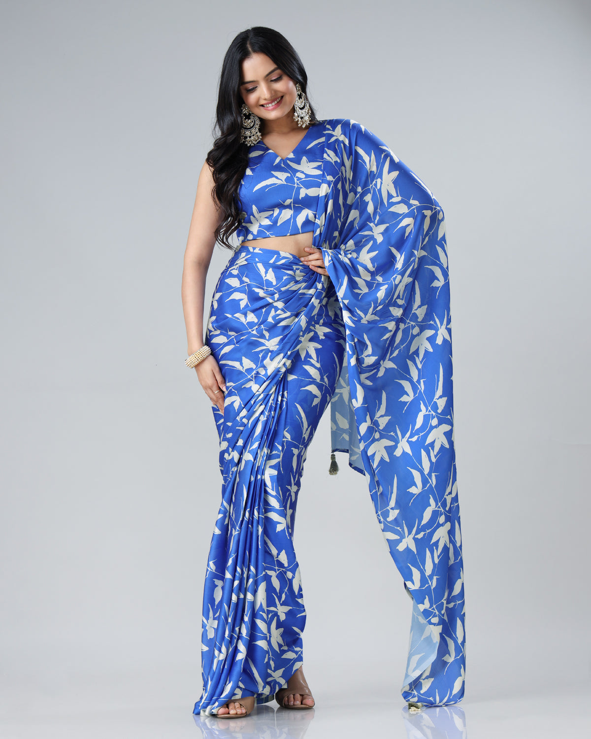 The Royal Touch: Floral Chiffon Satin Saree