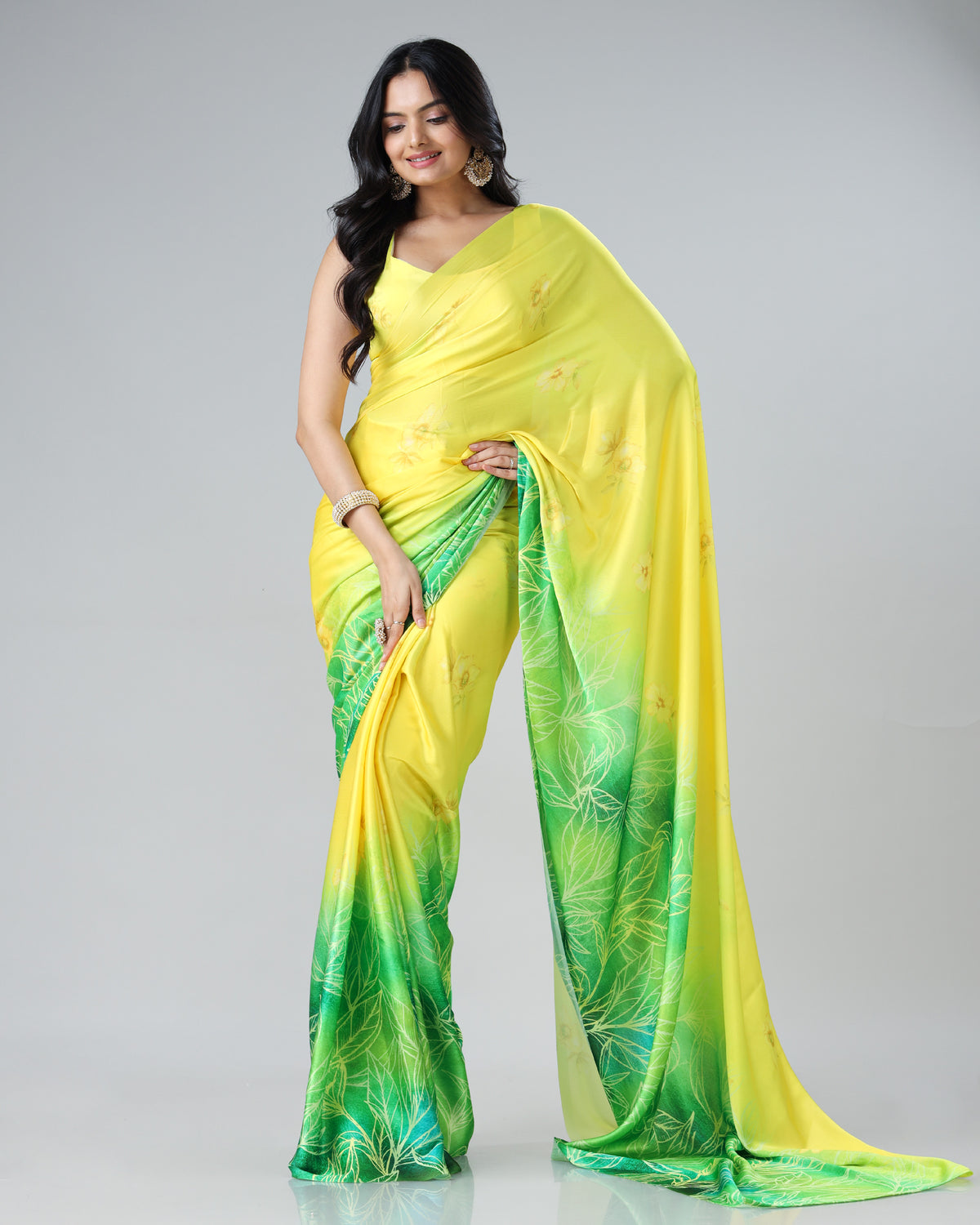 Where Dreams Blossom: Floral Chiffon Satin Saree