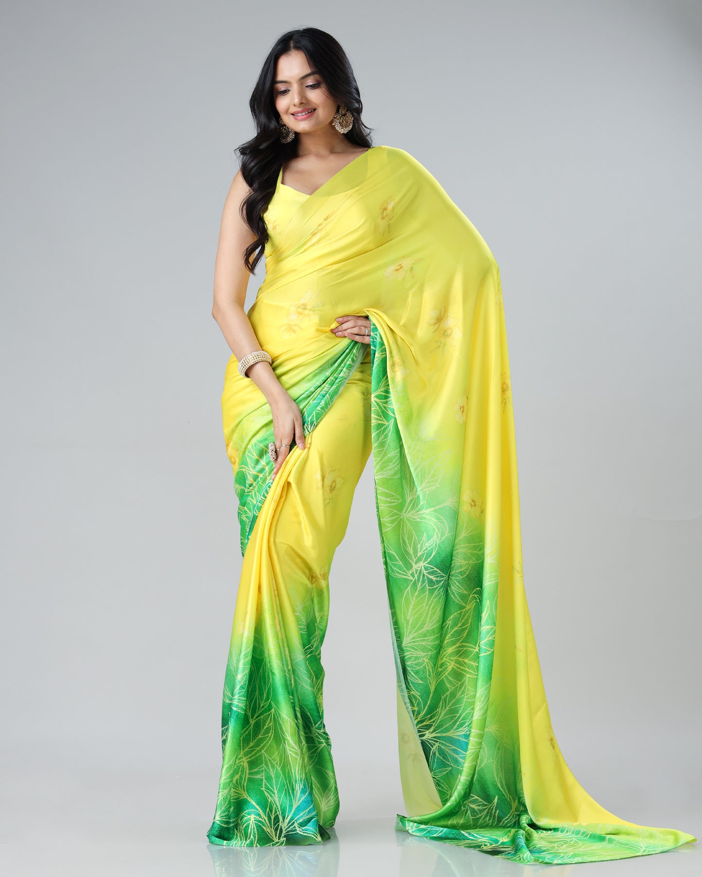 Where Dreams Blossom: Floral Pre Draped Chiffon Satin Saree