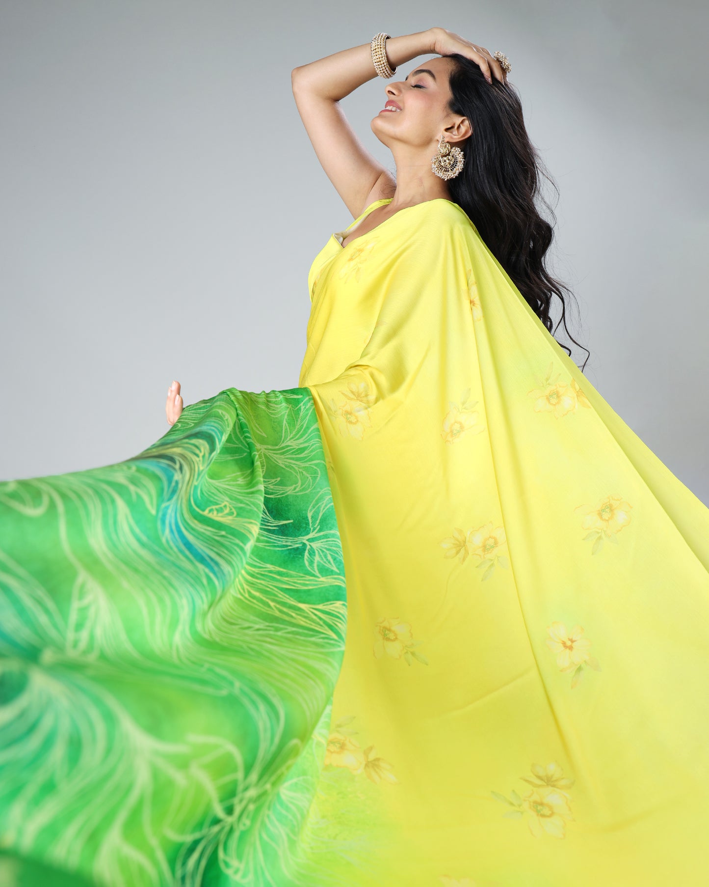 Where Dreams Blossom: Floral Pre Draped Chiffon Satin Saree