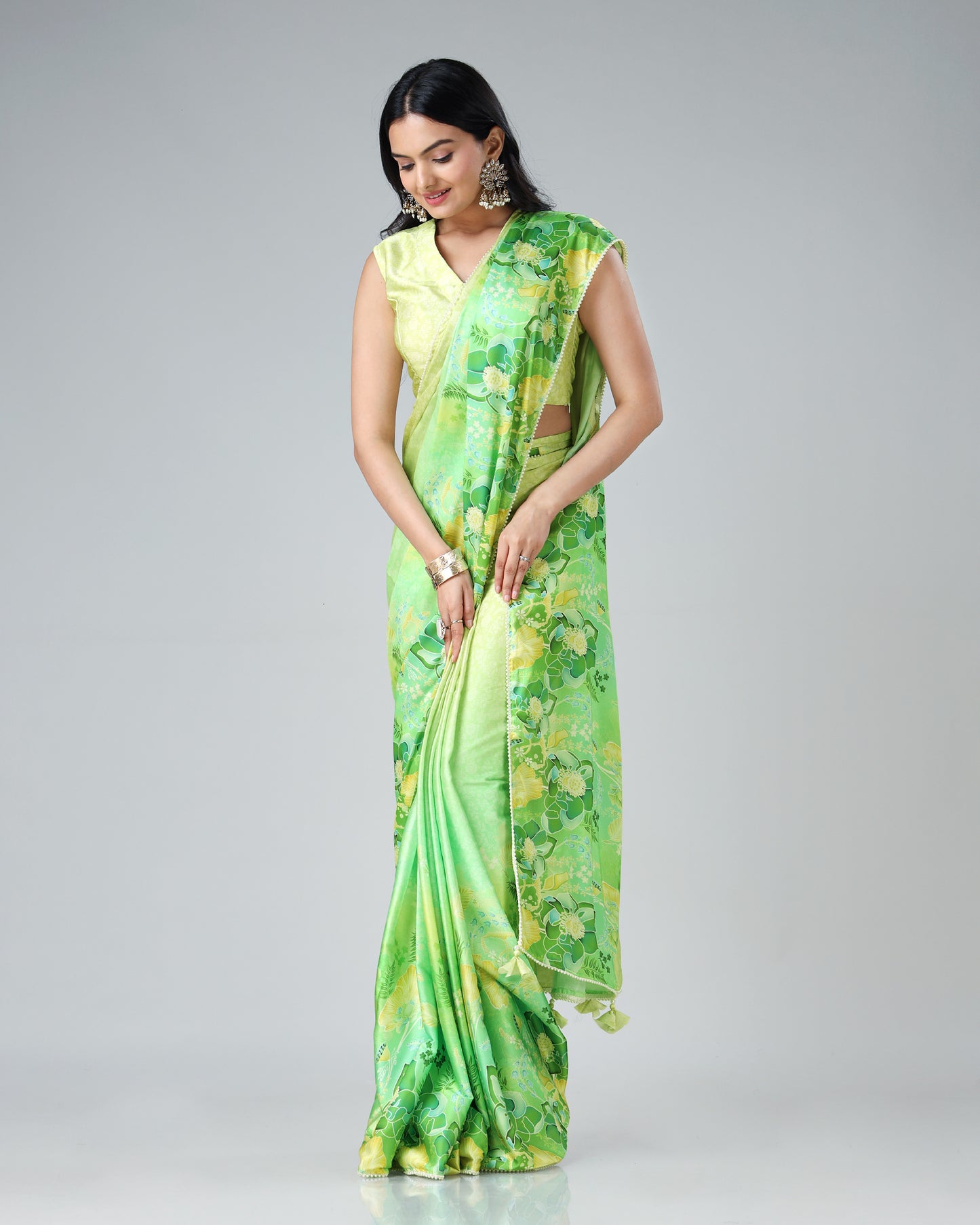 Luxuriously Soft: Pre-Draped Chiffon Satin Saree