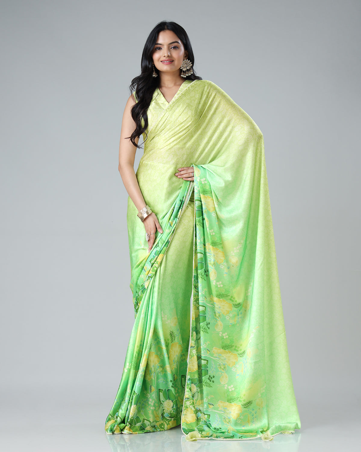 Luxuriously Soft: Pre-Draped Chiffon Satin Saree