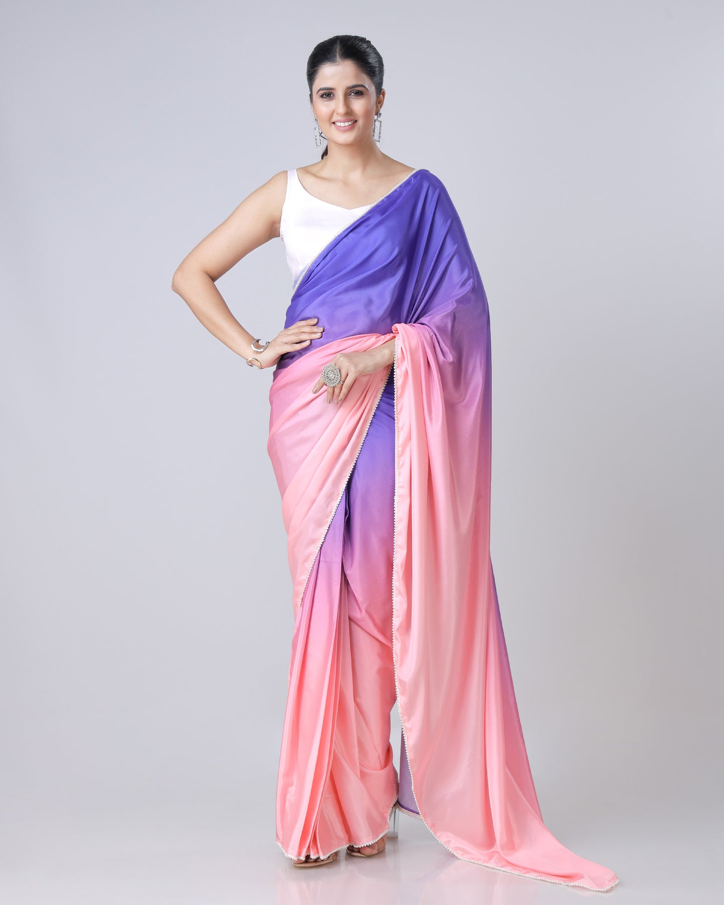 Shine Bright: Pre-Draped Ombre Silk Saree In Stunning Colors