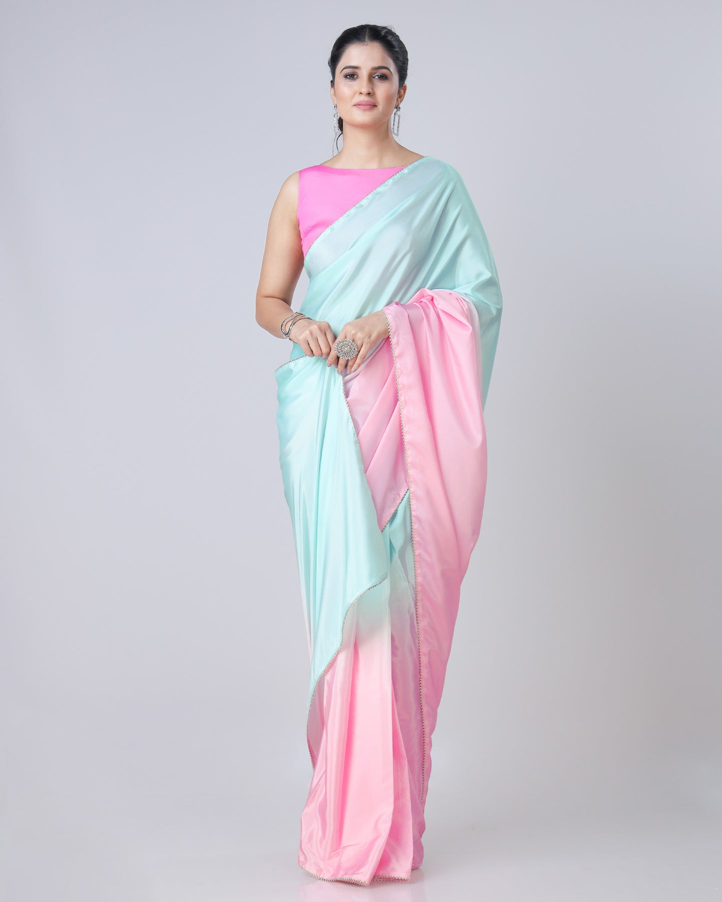 Shine Bright: Pre-Draped Ombre Silk Saree In Stunning Colors