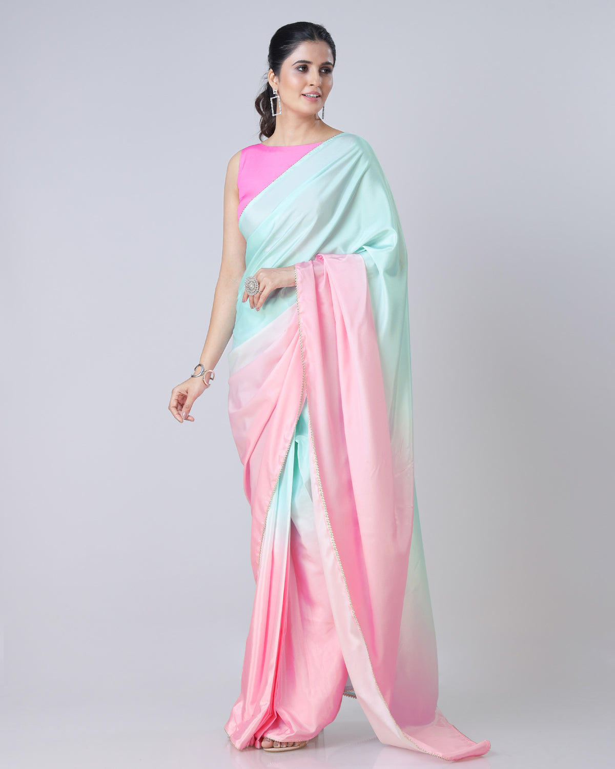 Shine Bright: Pre-Draped Ombre Silk Saree In Stunning Colors