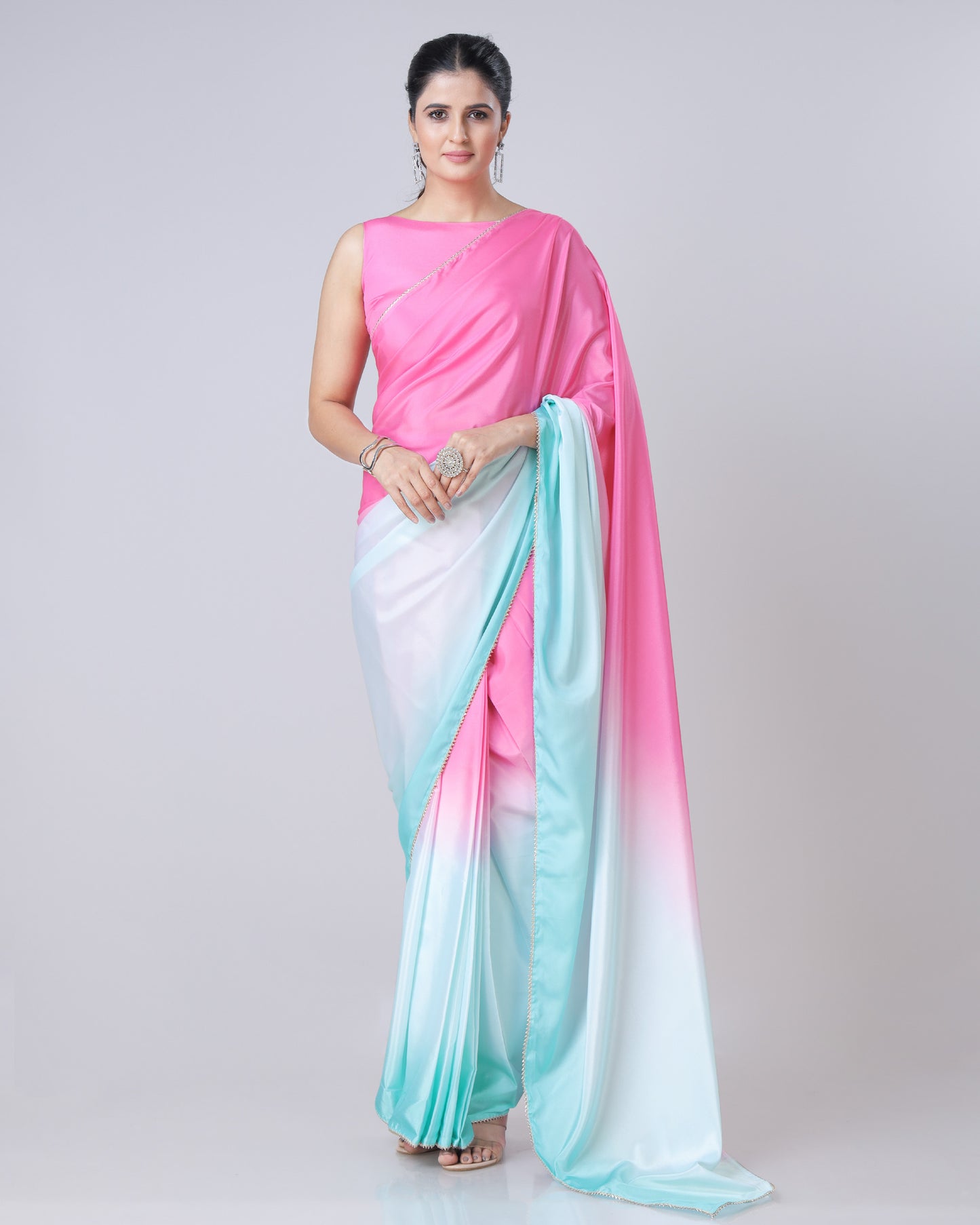 Shine Bright: Pre-Draped Ombre Silk Saree In Stunning Colors