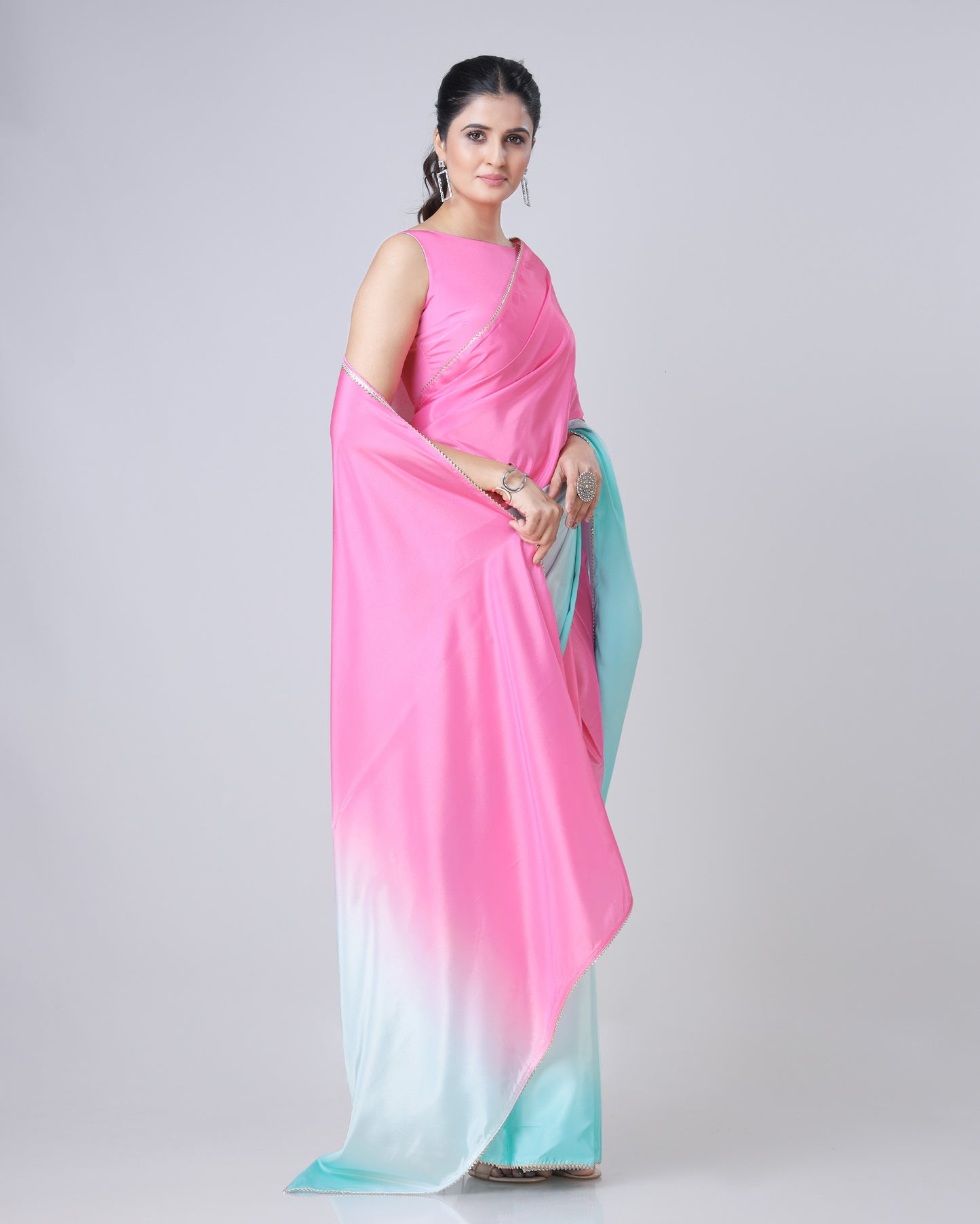 Shine Bright: Pre-Draped Ombre Silk Saree In Stunning Colors