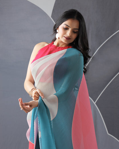 A Masterpiece Of Design: Our Multi-Color Pleated Saree
