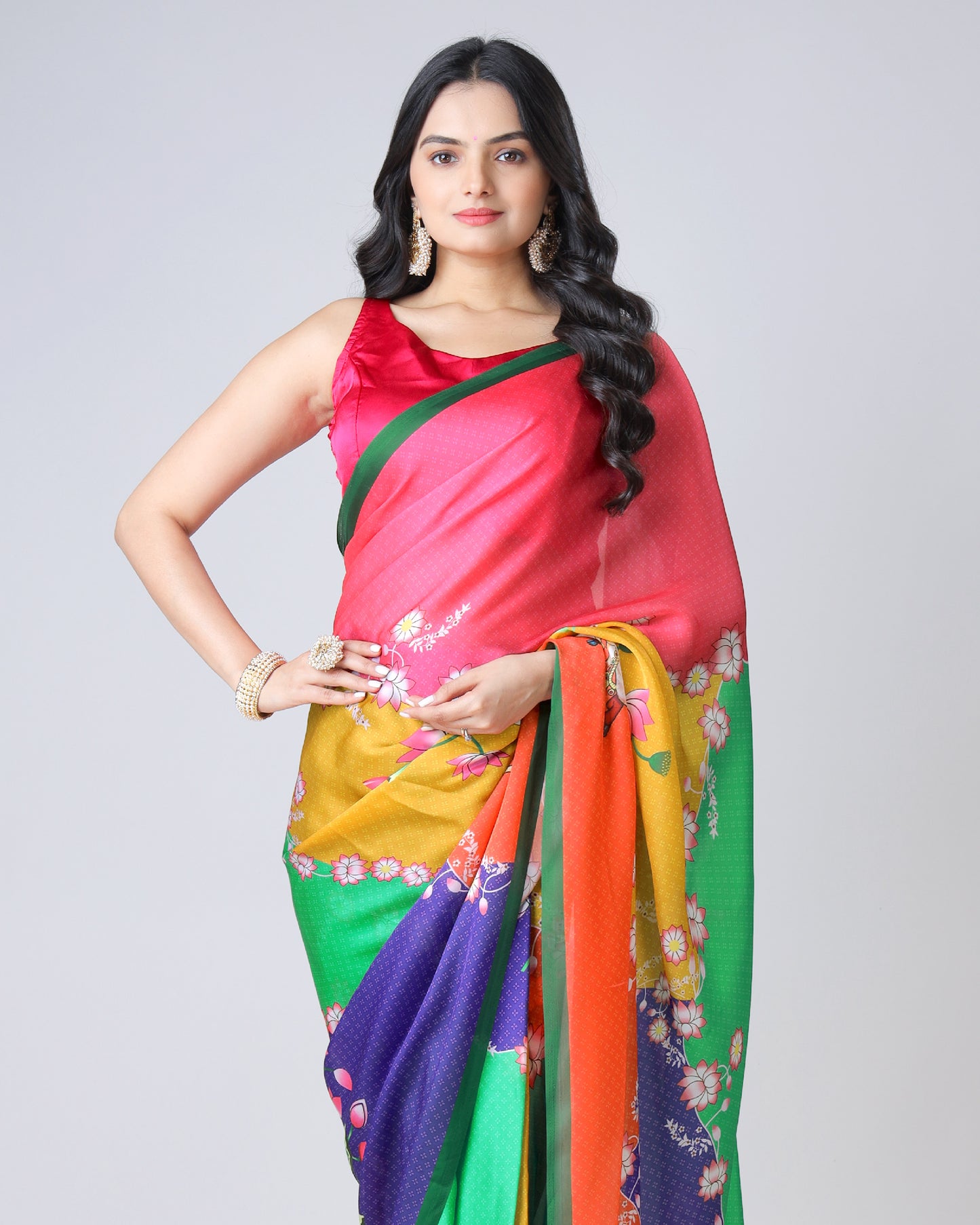 Celebrate Tradition: Elegant Pichwaii Art Georgette Satin Saree