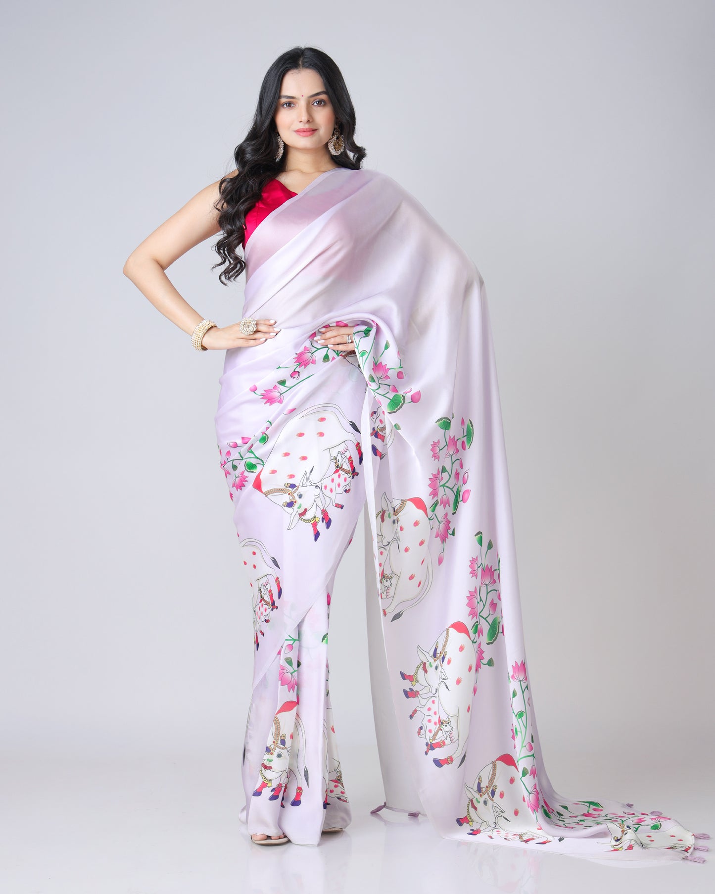 A Touch of Tradition: Georgette Satin Saree with Pichwaii Art