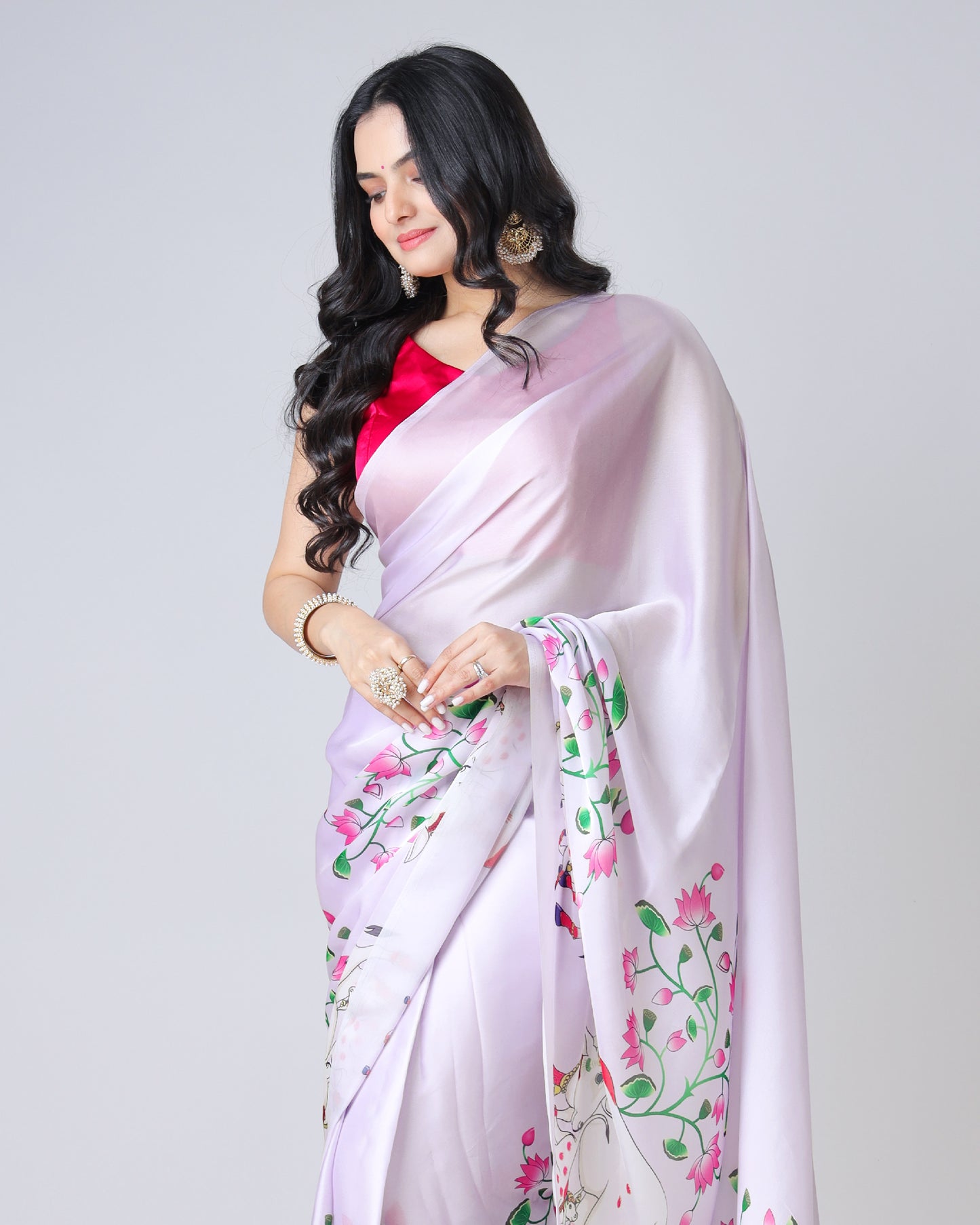 A Touch of Tradition: Georgette Satin Saree with Pichwaii Art