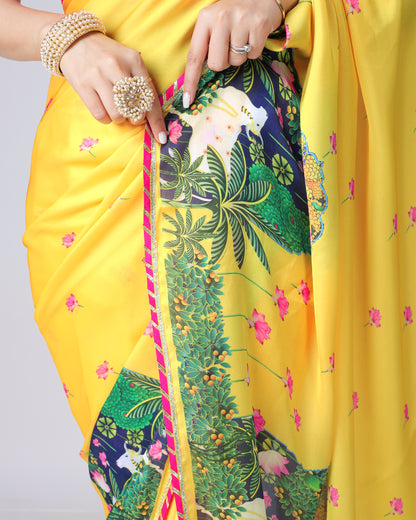 Luxurious Georgette Satin Saree Showcasing a Pichwaii Art