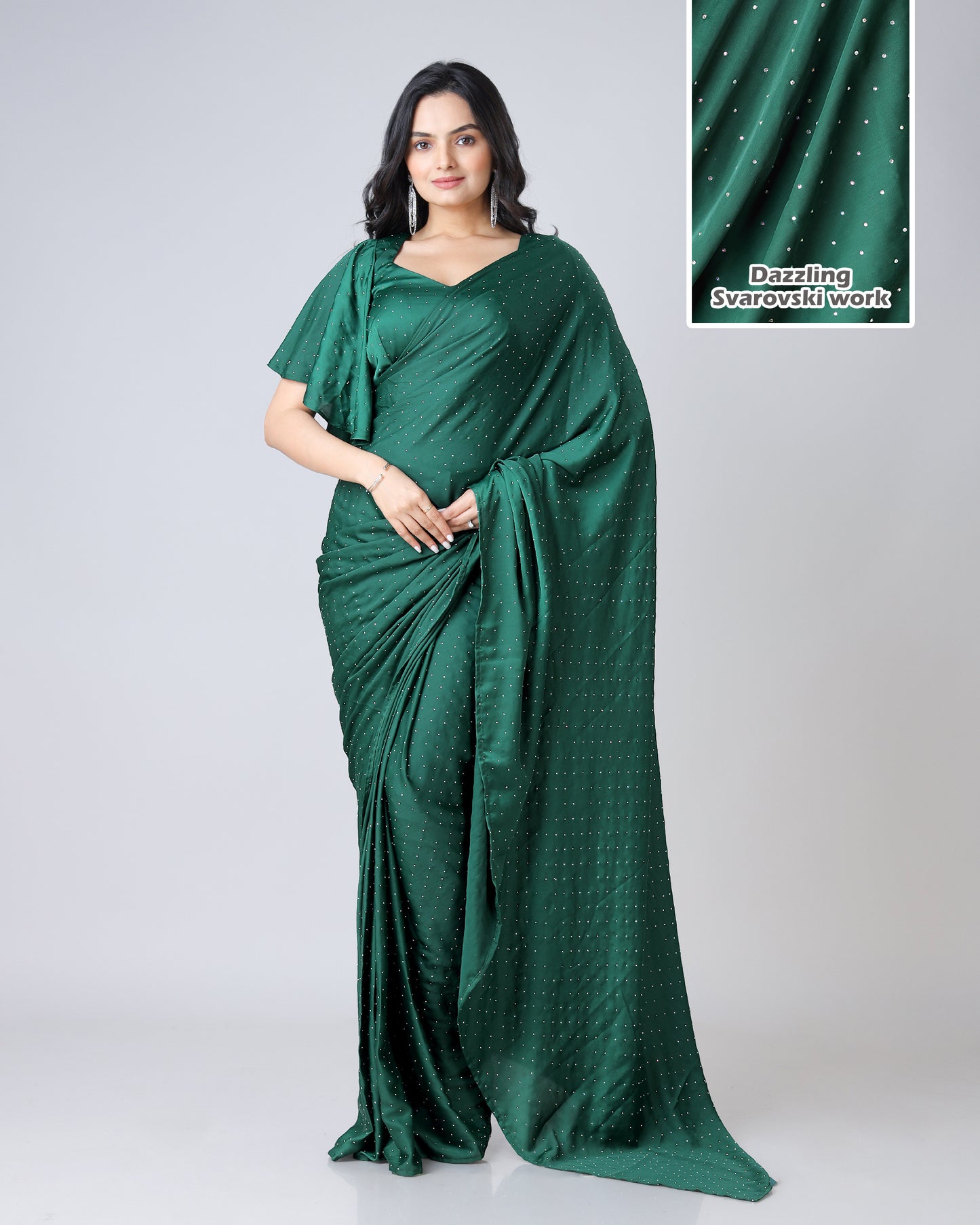 Green Stunning Designer Saree Featuring Svarovski Stone Work