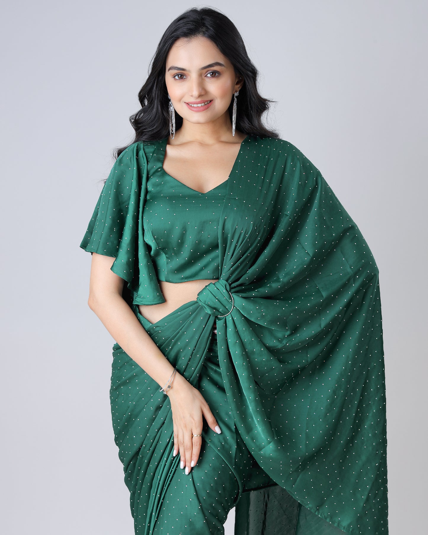 Green Stunning Designer Saree Featuring Svarovski Stone Work