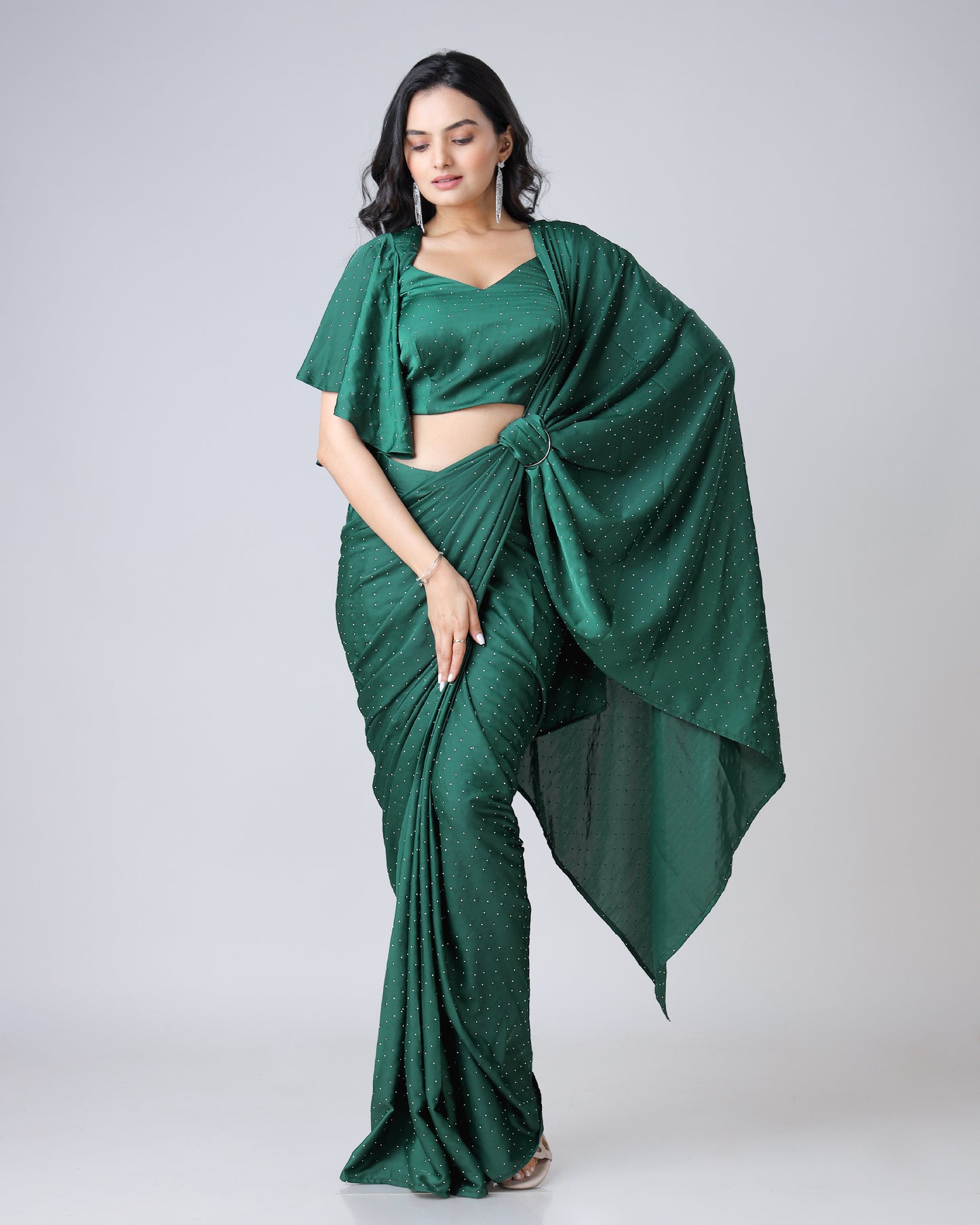 Green Stunning Designer Saree Featuring Svarovski Stone Work