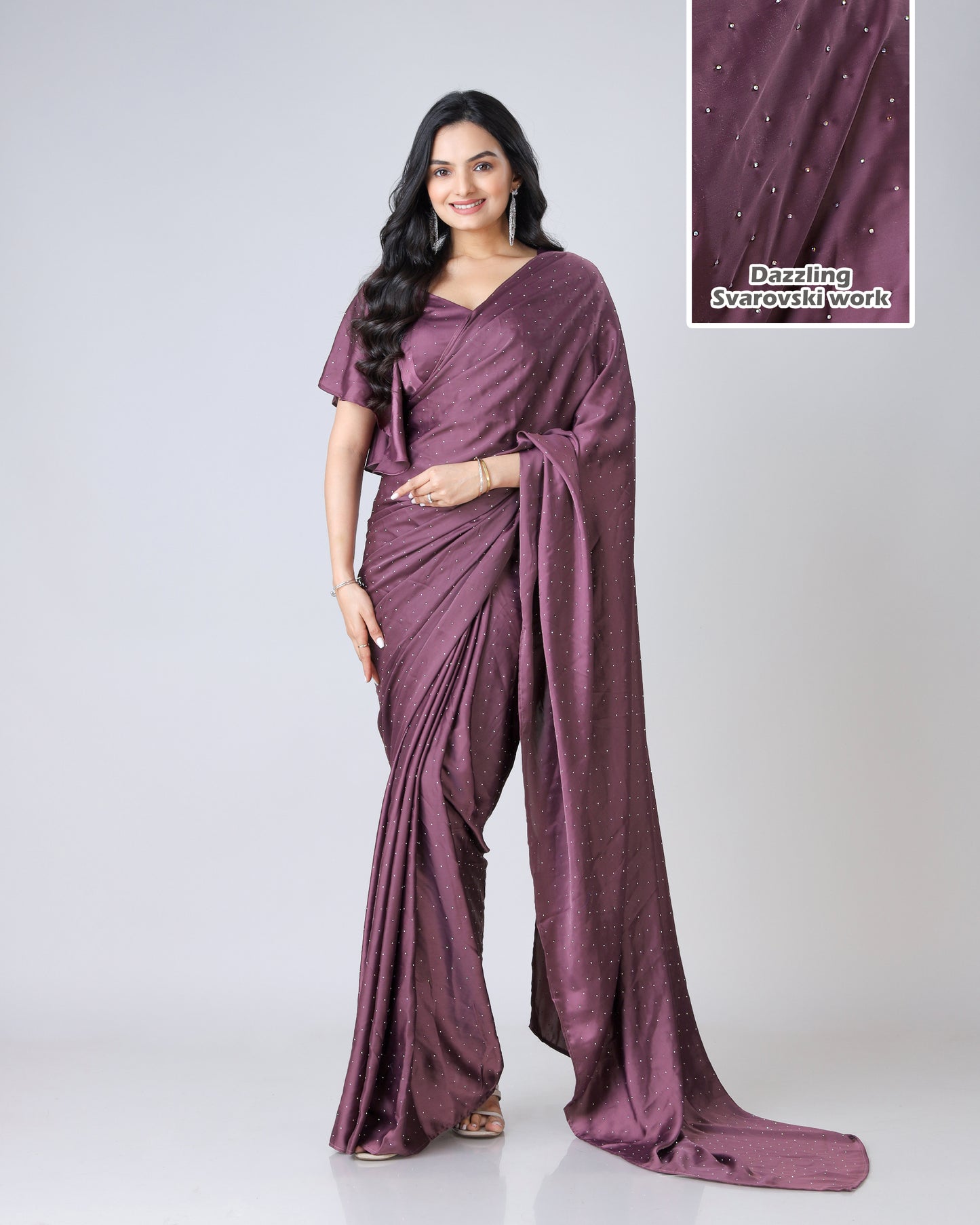 Wine Purple Stunning Designer Saree Featuring Svarovski Stone Work