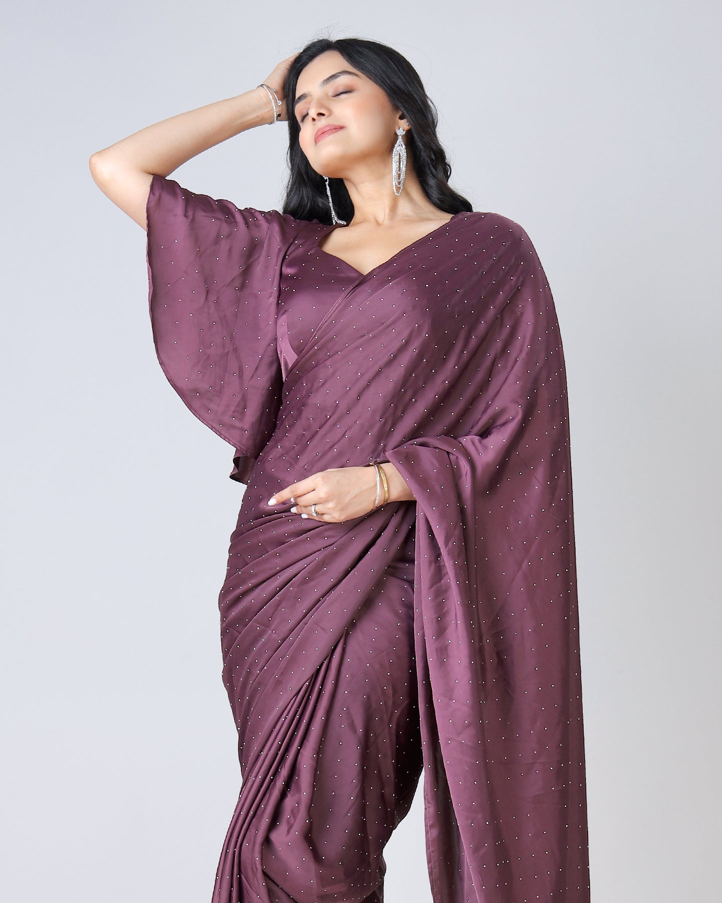 Wine Purple Stunning Designer Saree Featuring Svarovski Stone Work