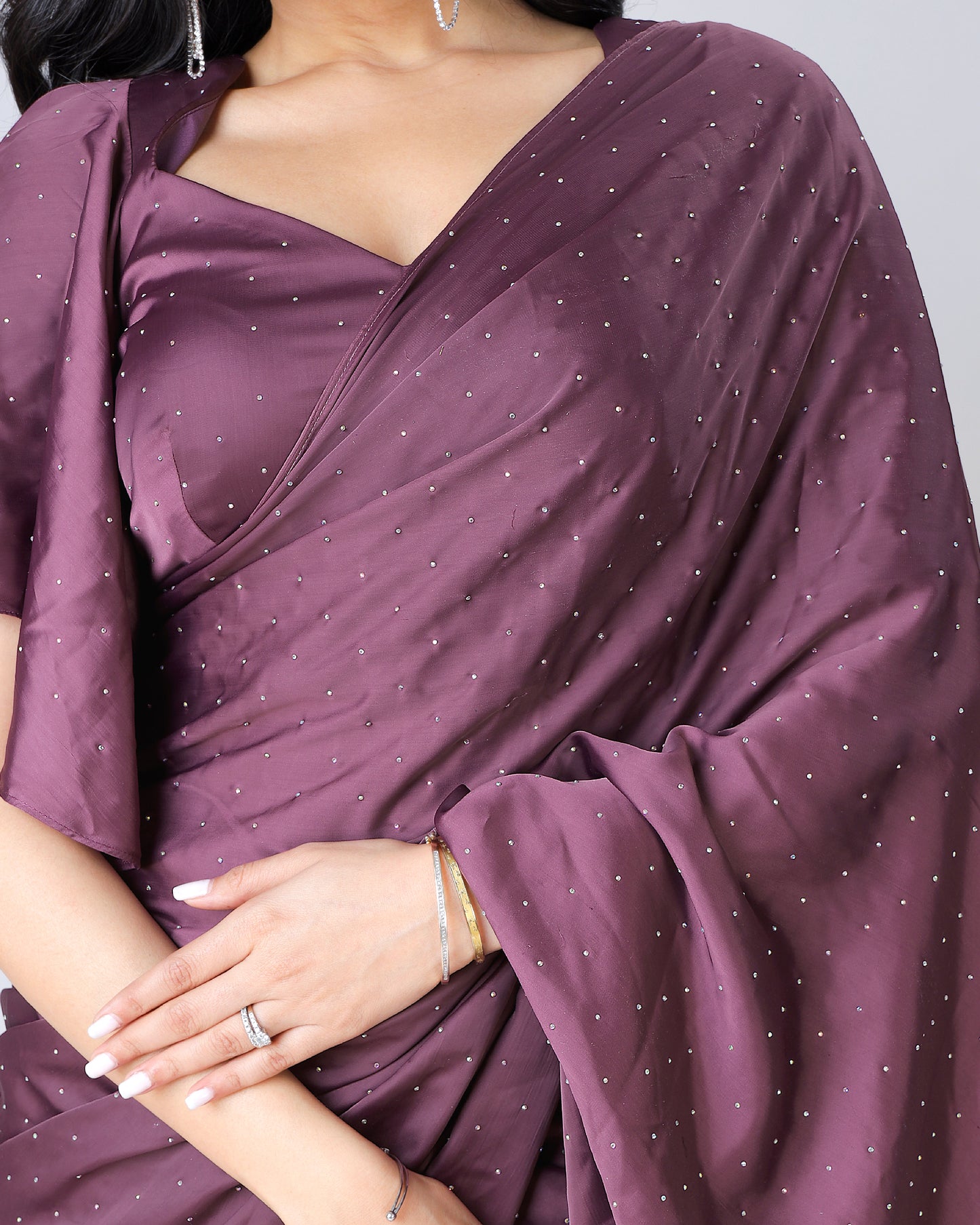 Wine Purple Stunning Designer Saree Featuring Svarovski Stone Work