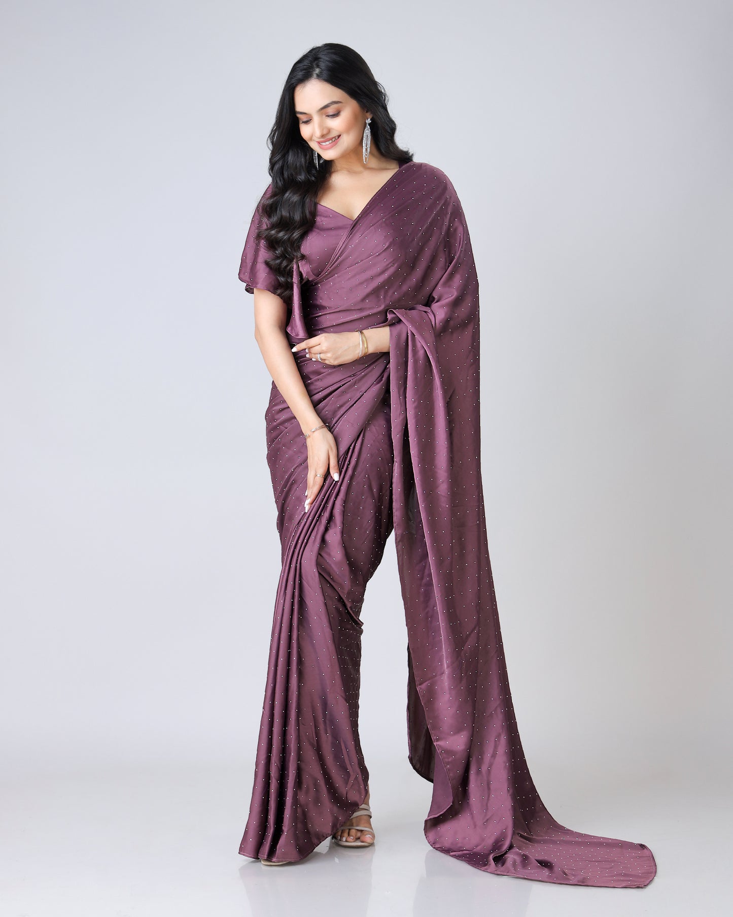 Wine Purple Stunning Designer Saree Featuring Svarovski Stone Work