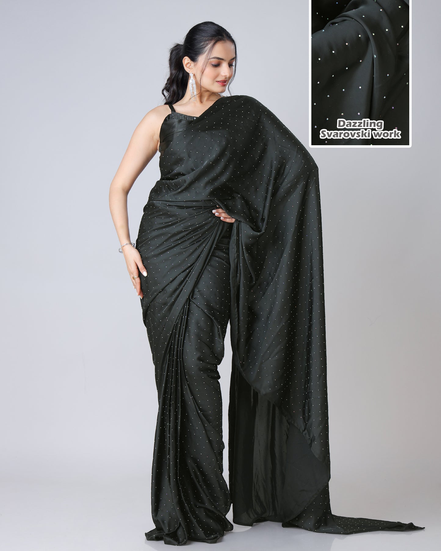 Black Stunning Designer Saree Featuring Svarovski Stone Work