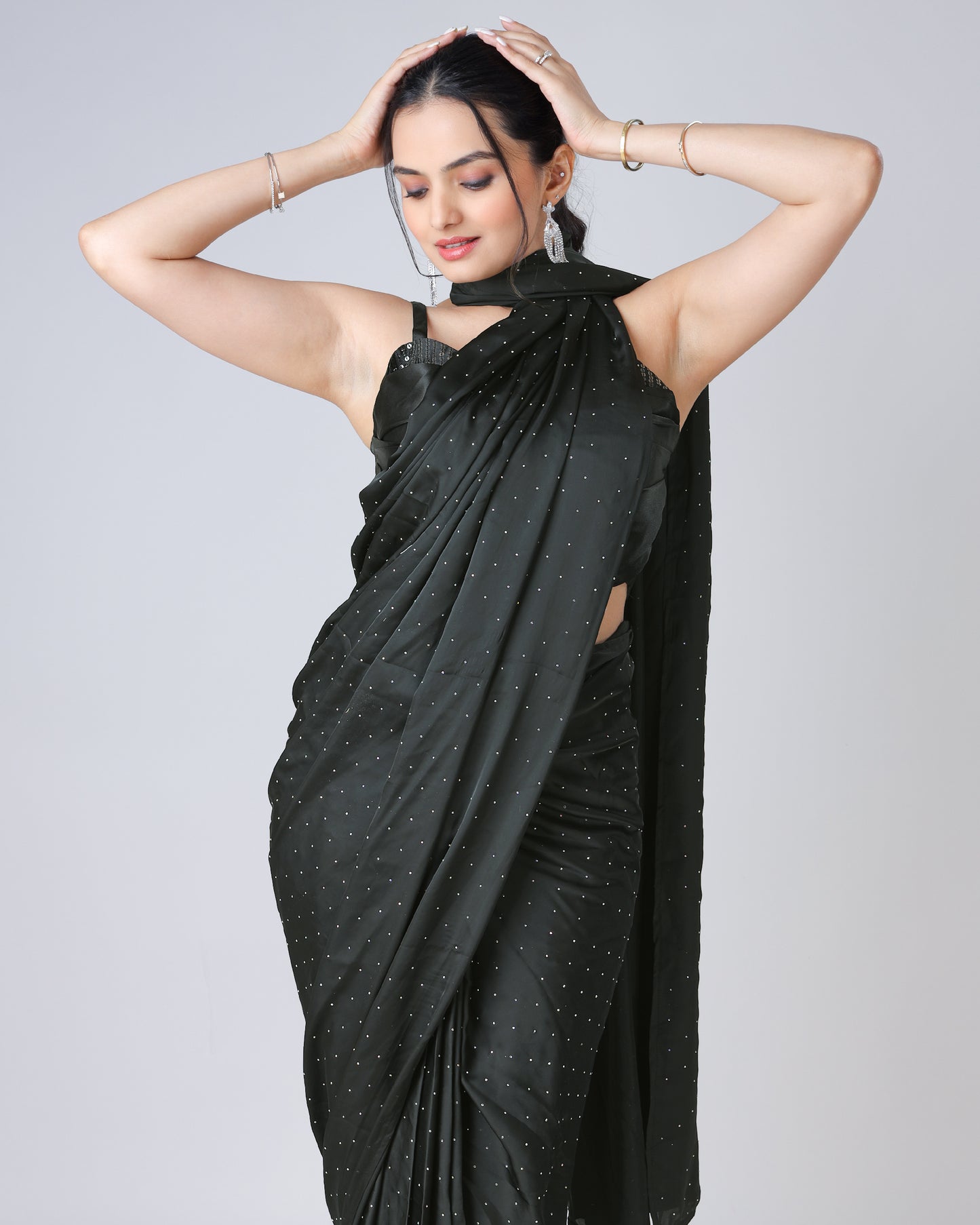 Black Stunning Designer Saree Featuring Svarovski Stone Work