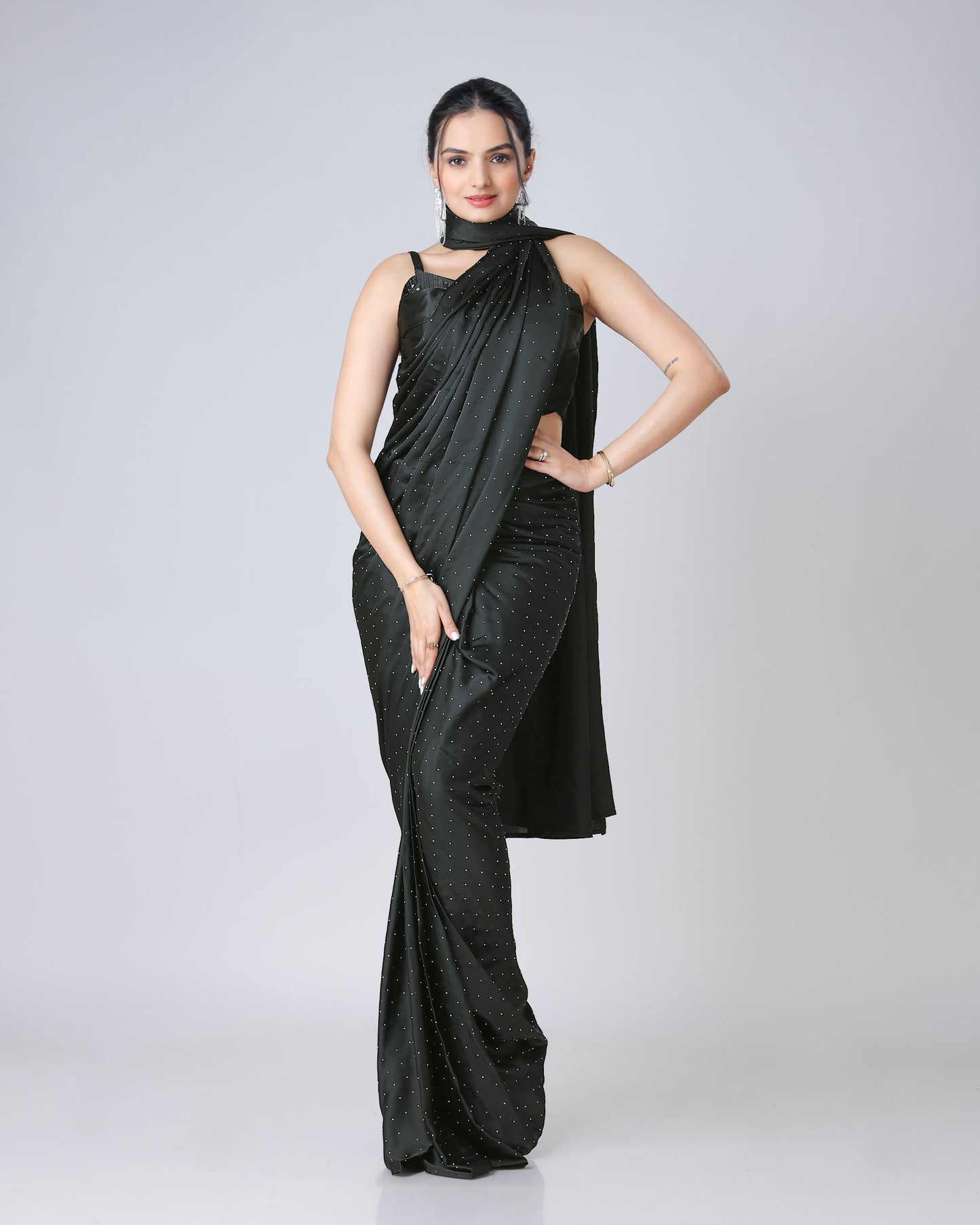 Black Stunning Designer Saree Featuring Svarovski Stone Work