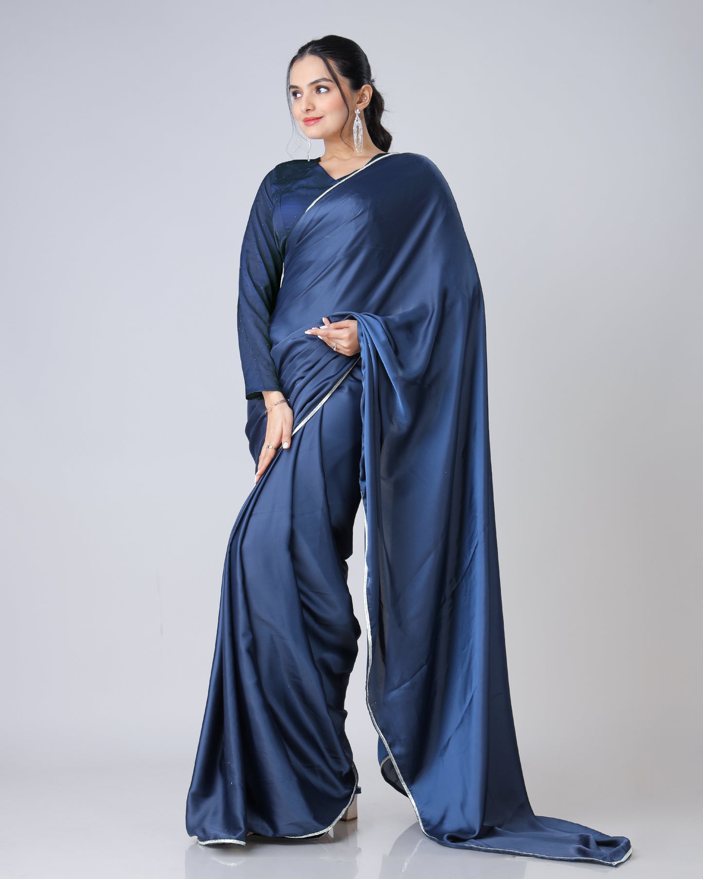 Classy Navy Blue Stunning Designer Saree With Romantic Lacework Touch