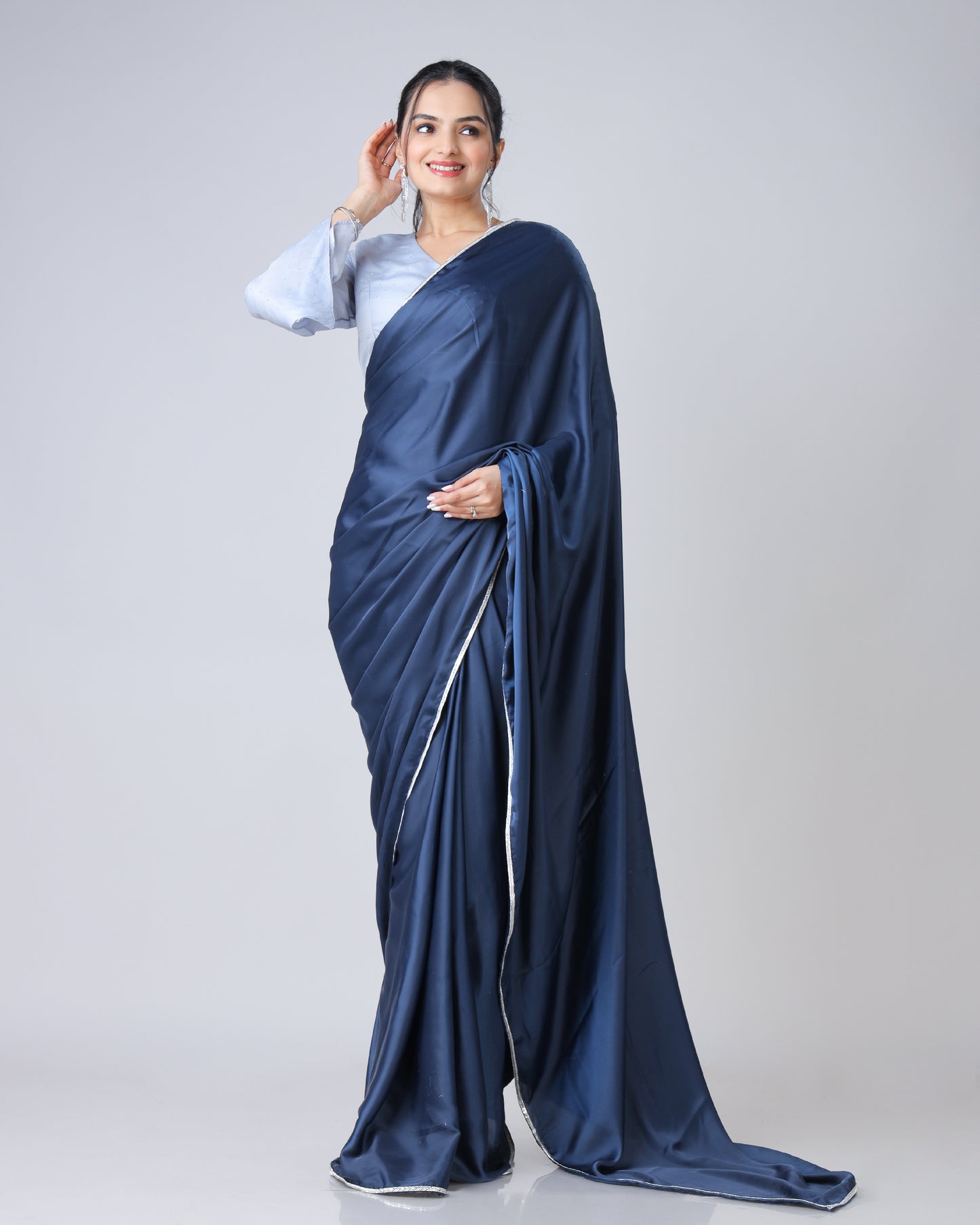 Classy Navy Blue Stunning Designer Saree With Romantic Lacework Touch