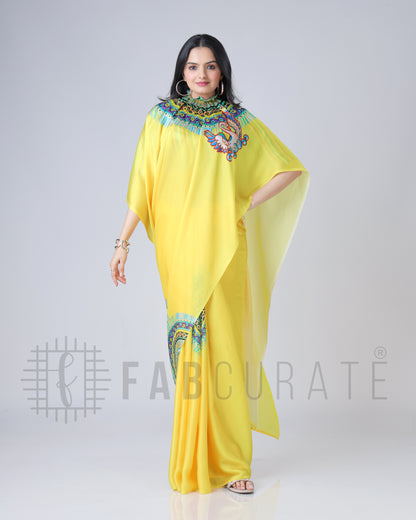 Yellow Traditional Freehand Saree