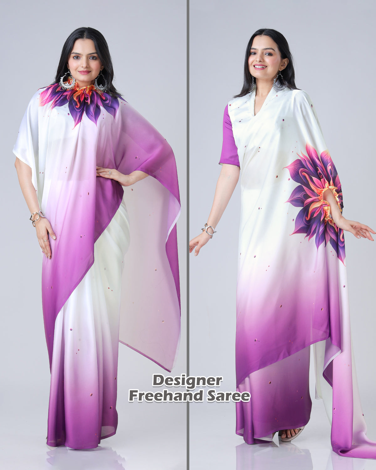 WoW Floral Ombre Freehand Saree