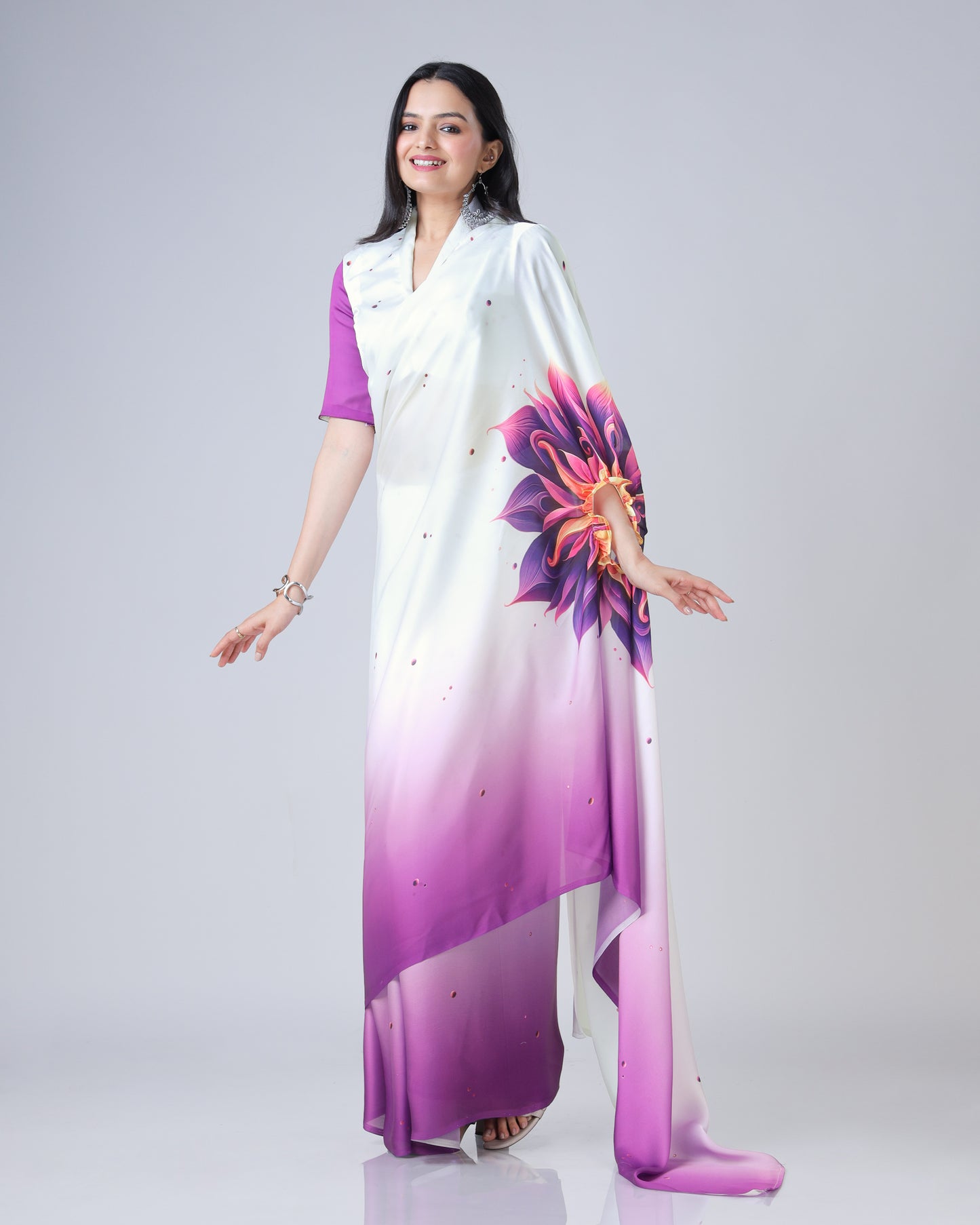 WoW Floral Ombre Freehand Saree