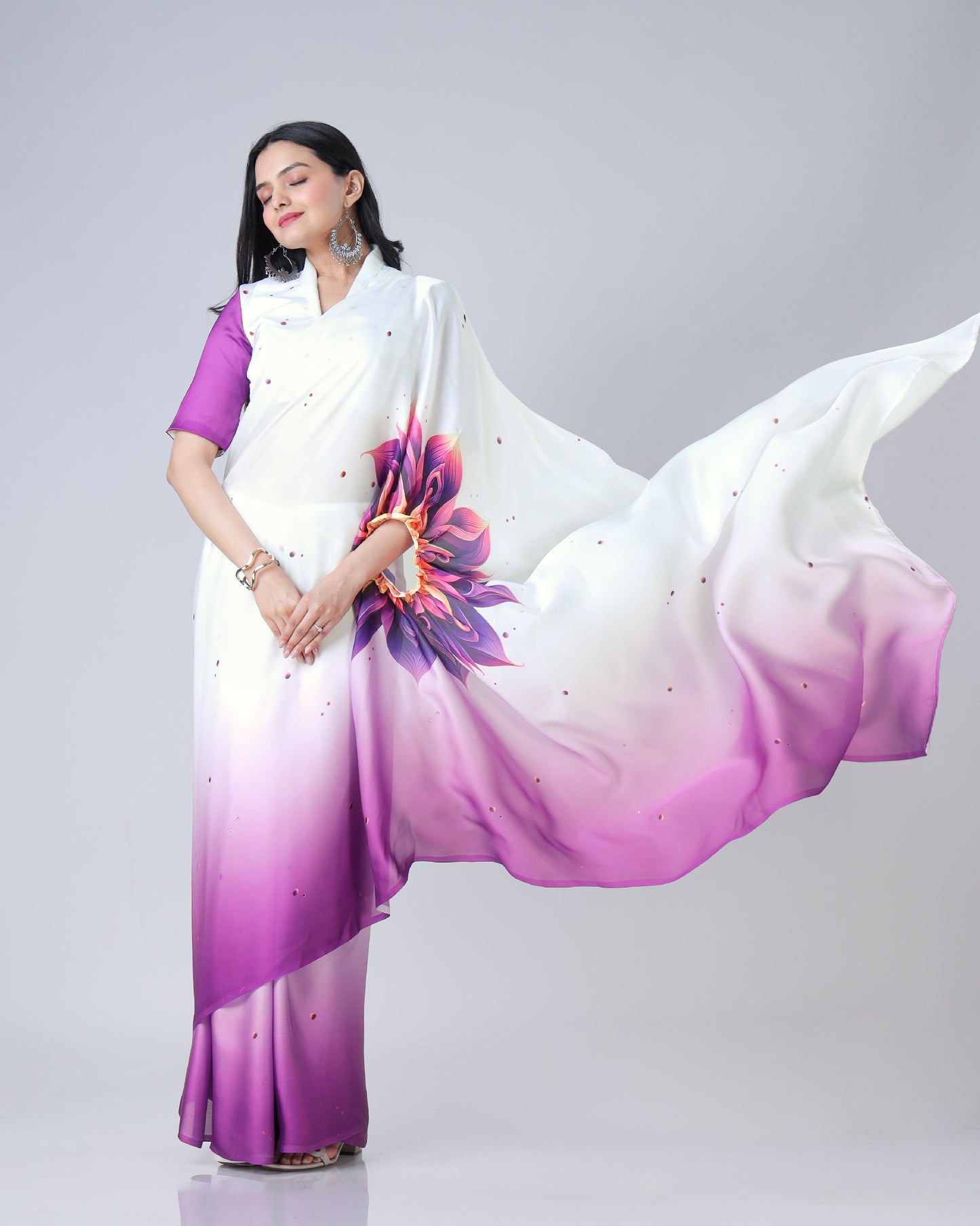 WoW Floral Ombre Freehand Saree