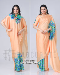 Peacock Feather Freehand Saree