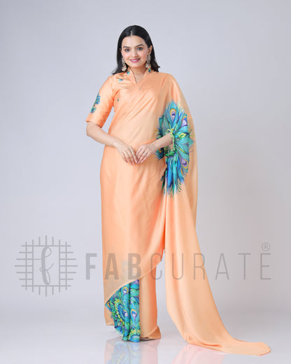 Peacock Feather Freehand Saree