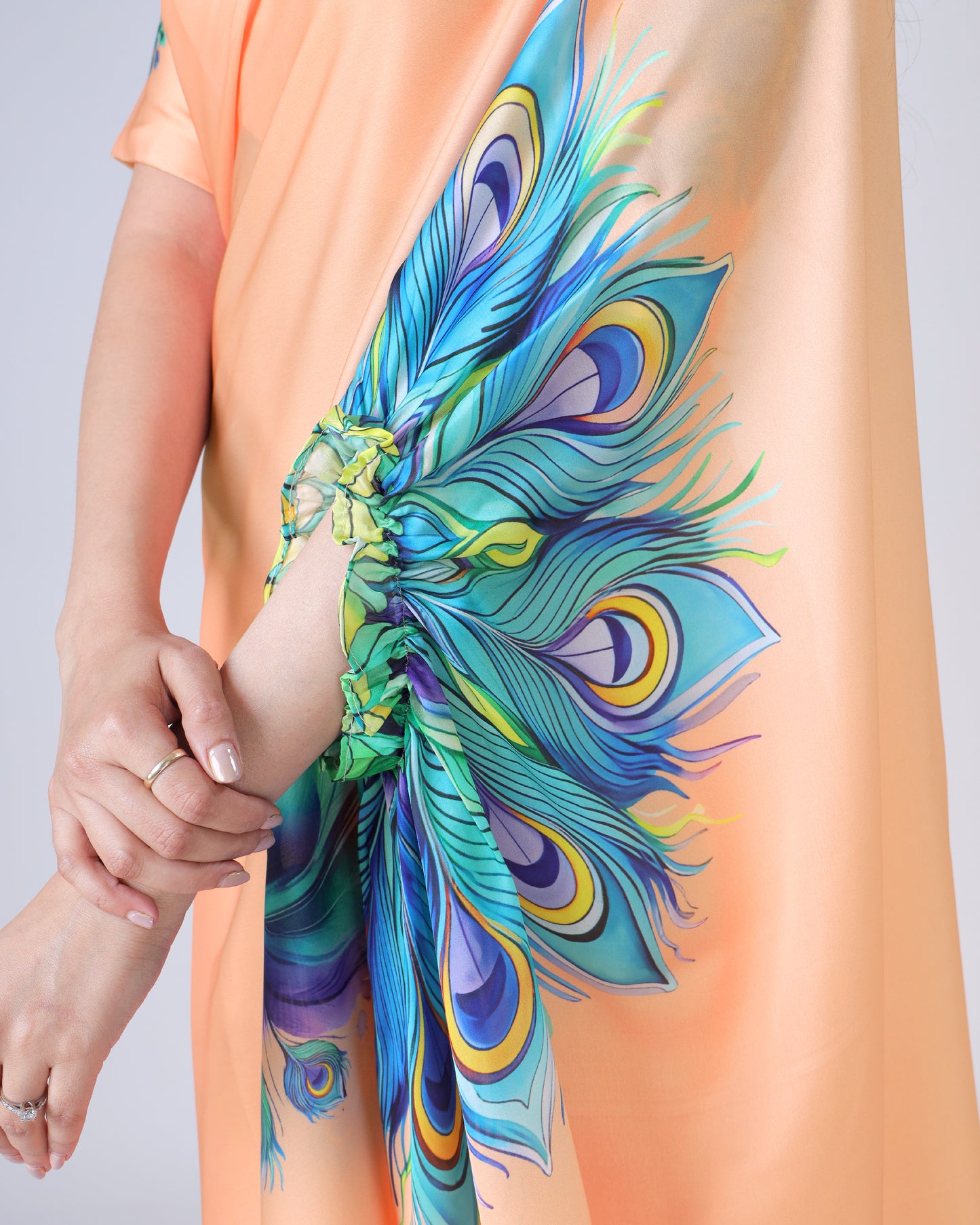 Peacock Feather Freehand Saree