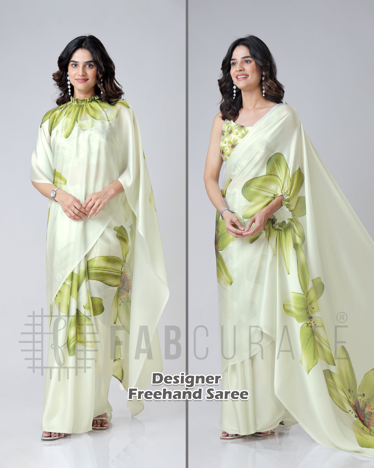Gorgeous Water Lilly Floral Freehand Saree