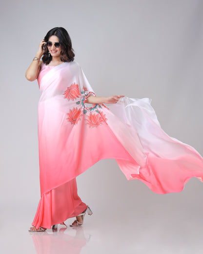 Beautiful Ombre Lotus Mandalaa Print Freehand Saree
