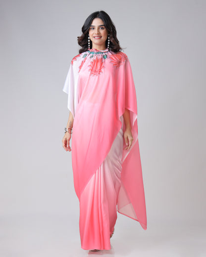 Beautiful Ombre Lotus Mandalaa Print Freehand Saree
