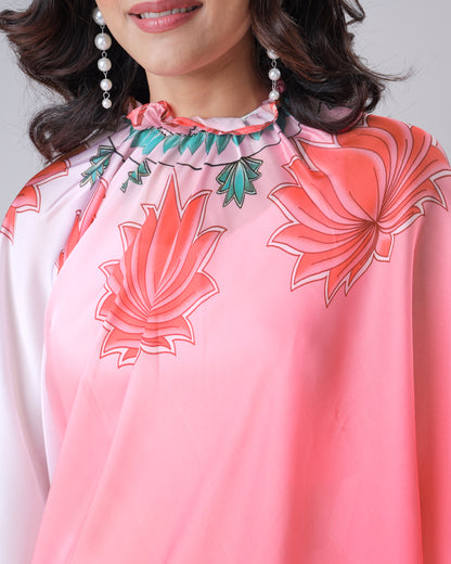 Beautiful Ombre Lotus Mandalaa Print Freehand Saree