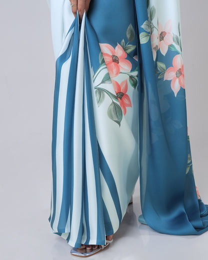 Lovely Floral Stripes Freehand Saree