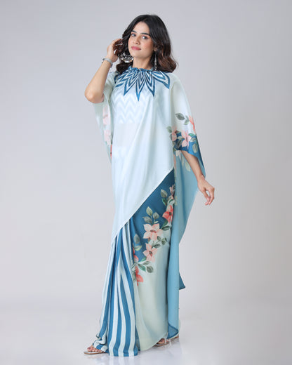 Lovely Floral Stripes Freehand Saree