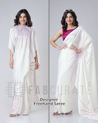 Retro Wavy Polka Stripes Freehand Saree