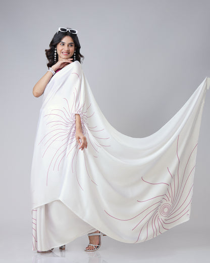 Retro Wavy Polka Stripes Freehand Saree