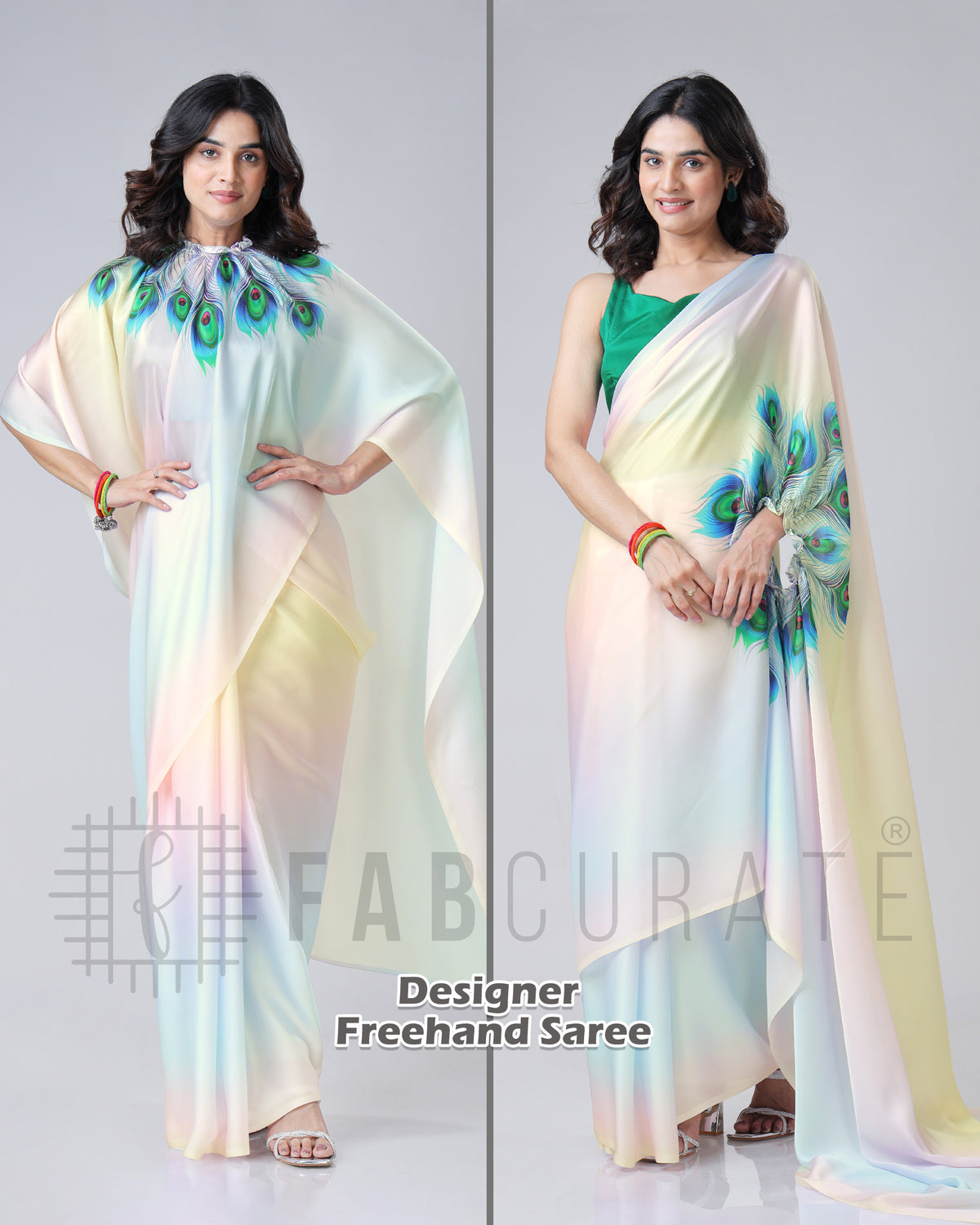 Tredy Color Blend Feather Freehand Saree