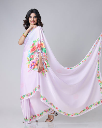 Blooming Multi-Color Floral Freehand Saree