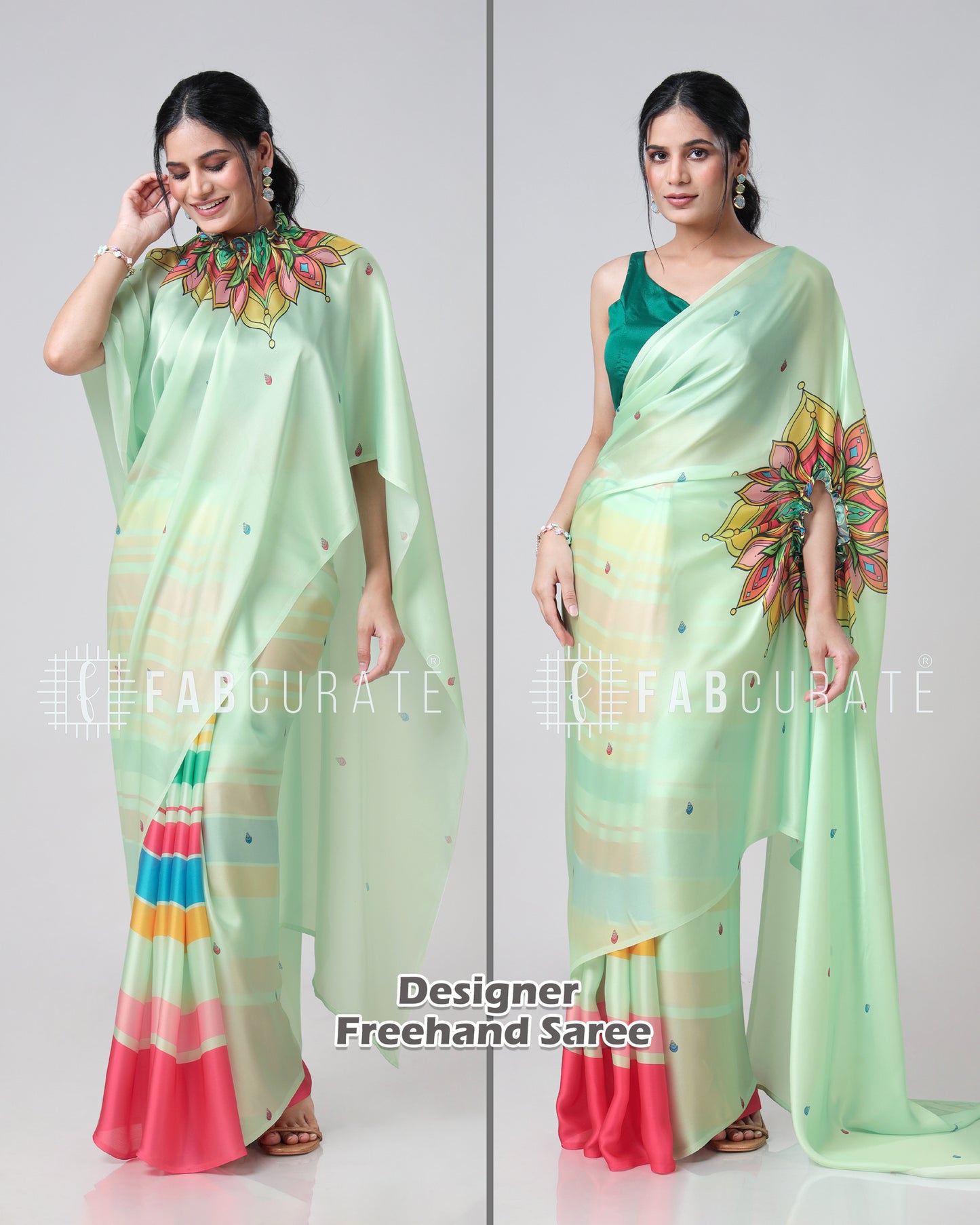 The Social Media Icon Mandalaa Stripes Freehand Saree By Fabcurate
