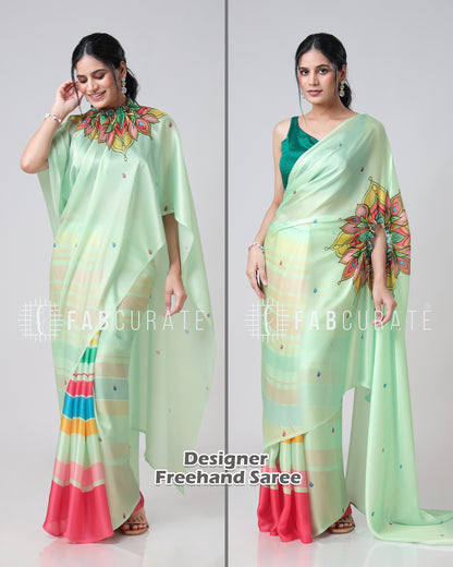 The Social Media Icon Mandalaa Stripes Freehand Saree By Fabcurate