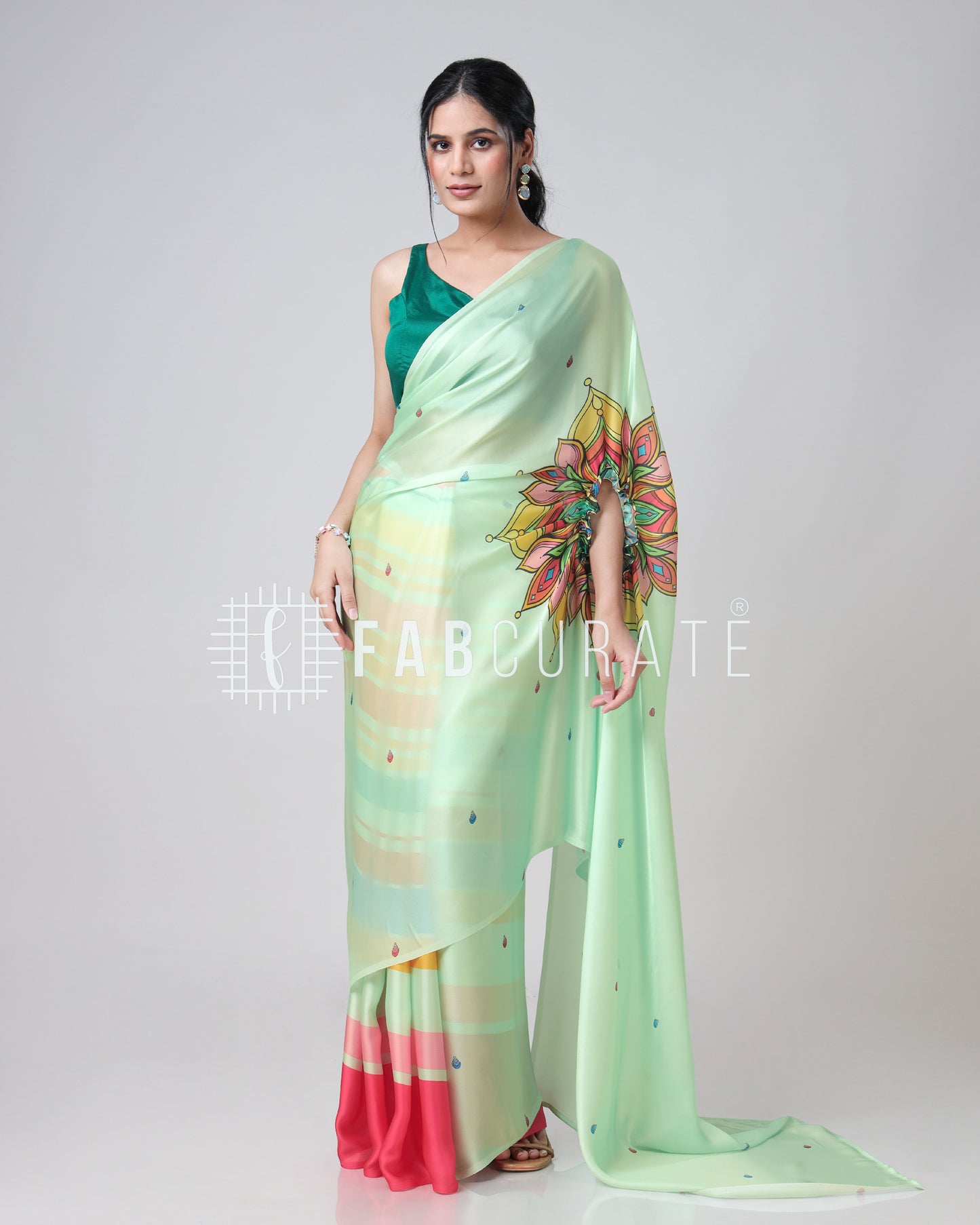 The Social Media Icon Mandalaa Stripes Freehand Saree By Fabcurate