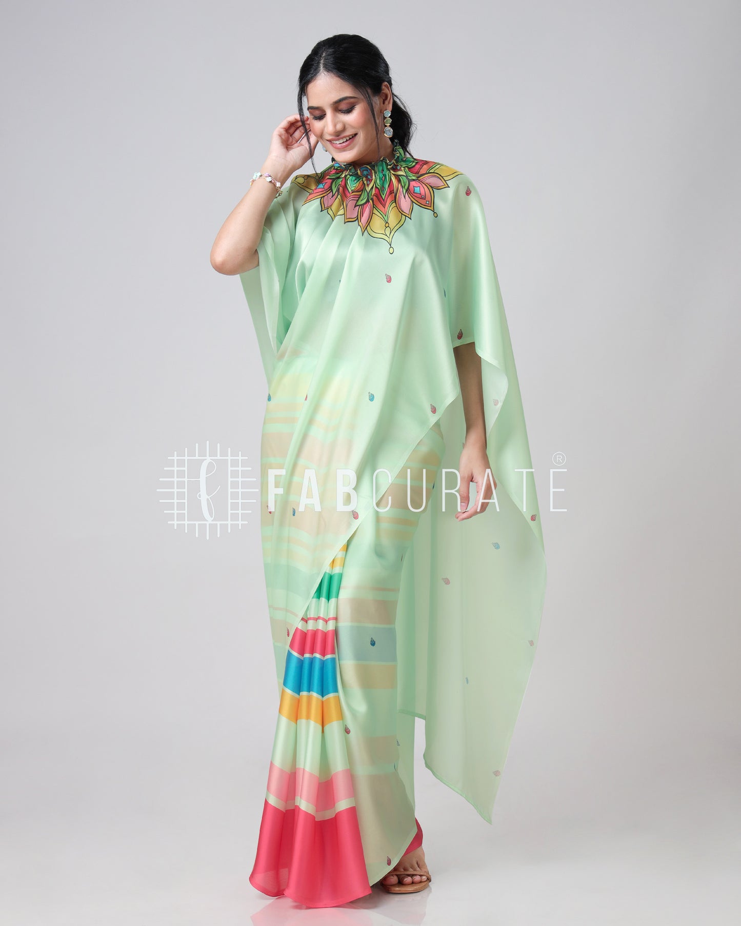 The Social Media Icon Mandalaa Stripes Freehand Saree By Fabcurate