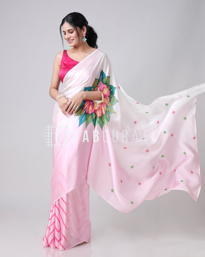 The Social Media Icon Chevron Floral Freehand Saree By Fabcurate